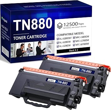 TN880 Super High Yield Toner Cartridge Black 2-Pack Up To 12,500 Pages