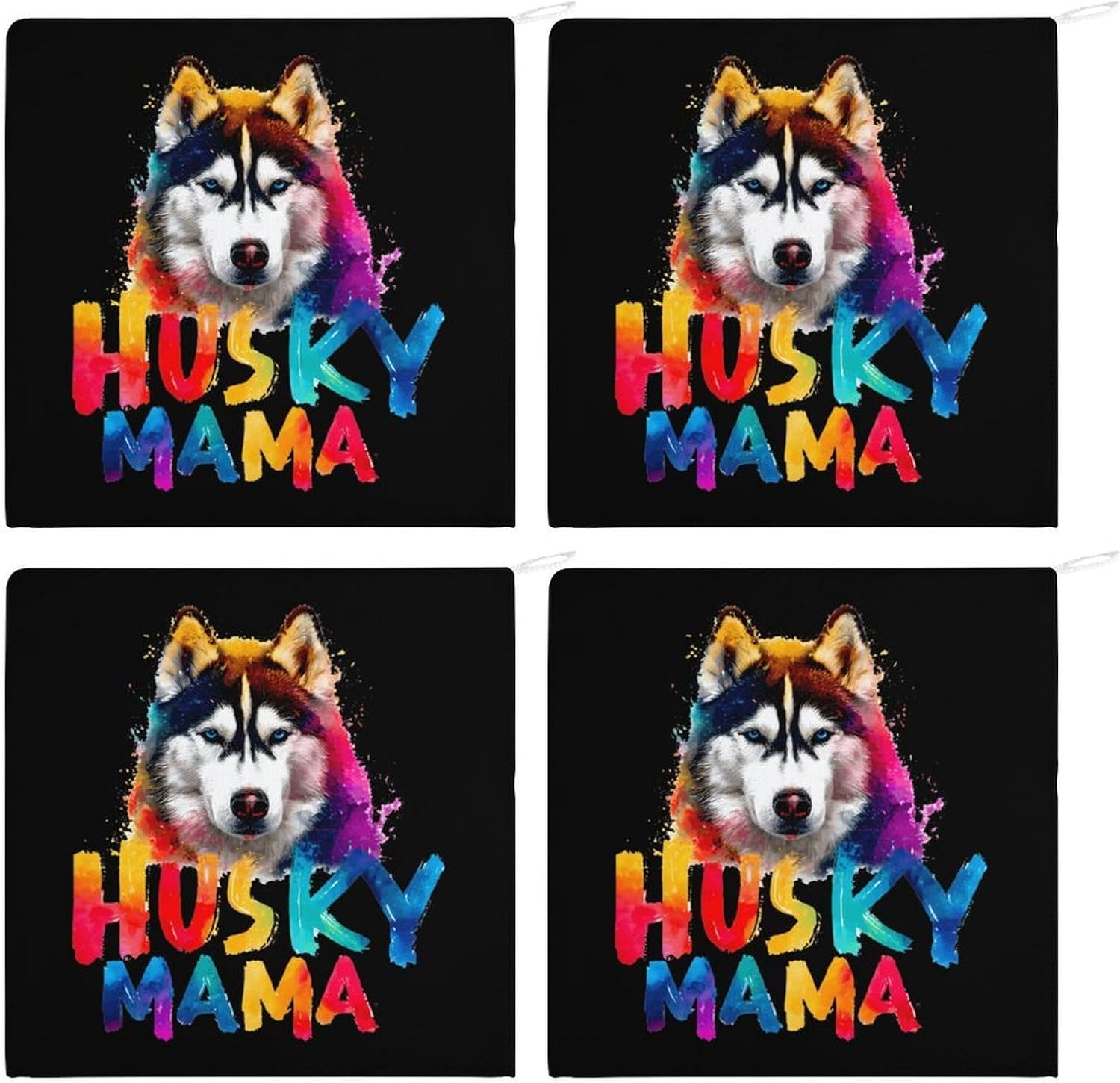 Siberian Husky Dog Mama Microfiber Hand Towels for Bathroom Soft Absorbent Bath Kitchen Towel with Hanging Loop 4PCS