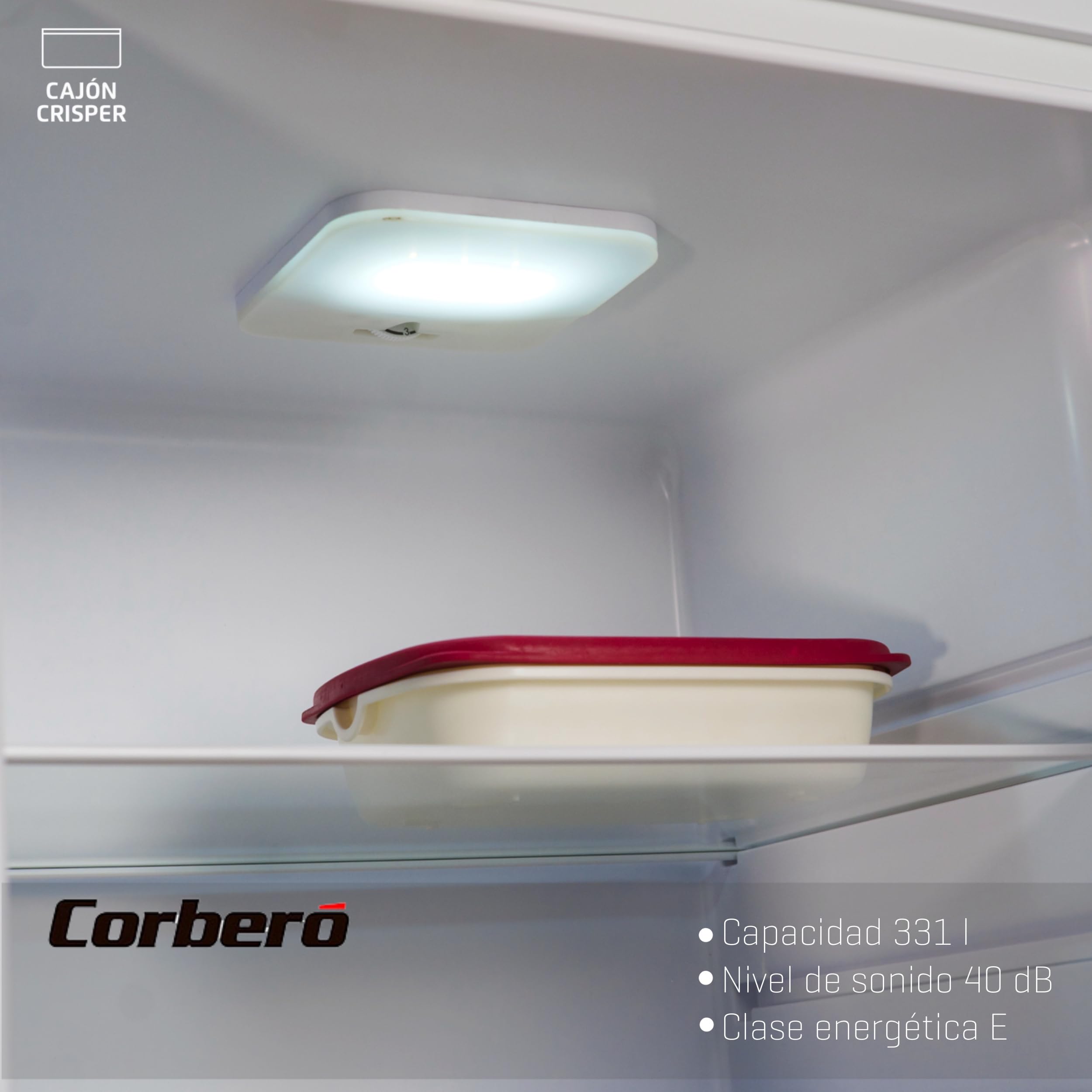 Corberó Statische Combi-Koelkast 262 Liter - Roestvrij Staal Met LED Licht, Crisper En Energieklasse E