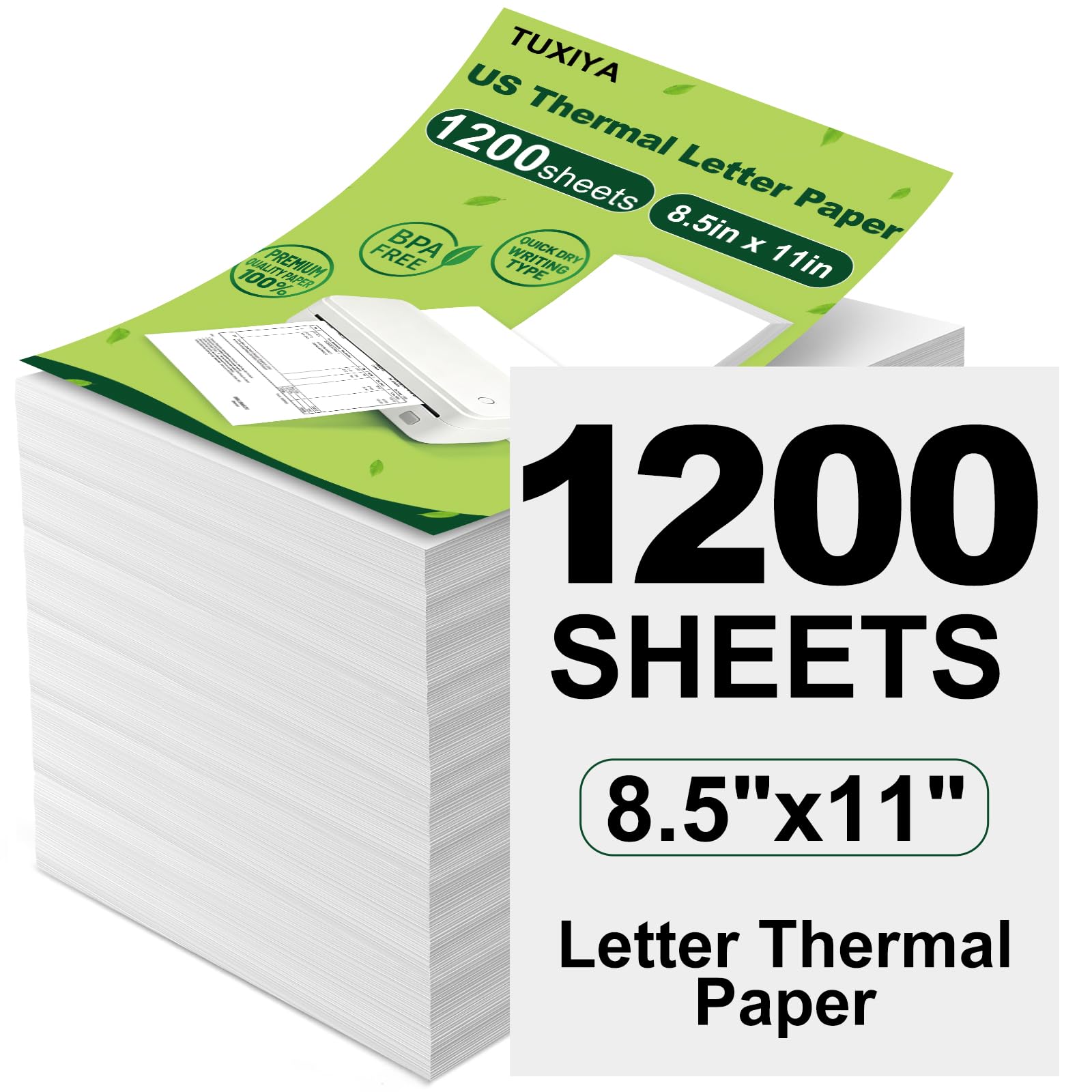 TUXIYA 1200 Sheets Thermal Printer Paper 8.5 x 11 Inch