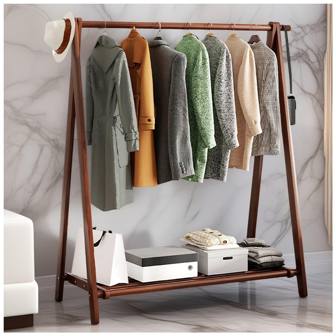 FGXHHS Foldable Wooden Clothes Rack with Sto Shelf, Coat Stand Garment Rack, Max Load 100kg, Hanging nizer, Available in 60/80/100/120CM