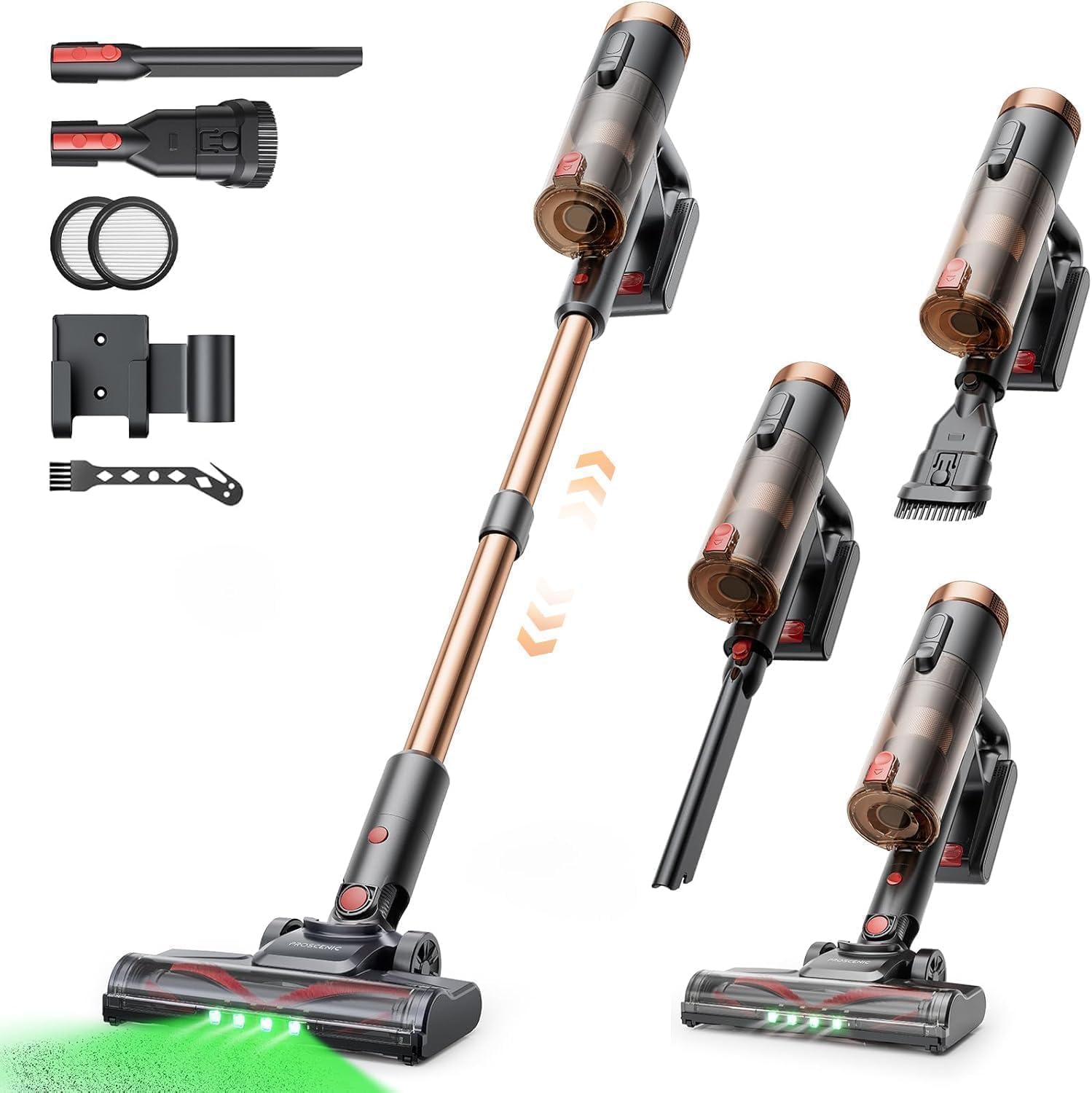 Proscenic P11 Ultra Aspiradora sin Cable 50KPa/500W/50Min, Ligera y Autoportante, Aspiradora Escoba Vertical Potente con Luz Verde, Cepillo Antienredo y Pantalla LED, Alfombras/Suelos/Pelo de Mascotas