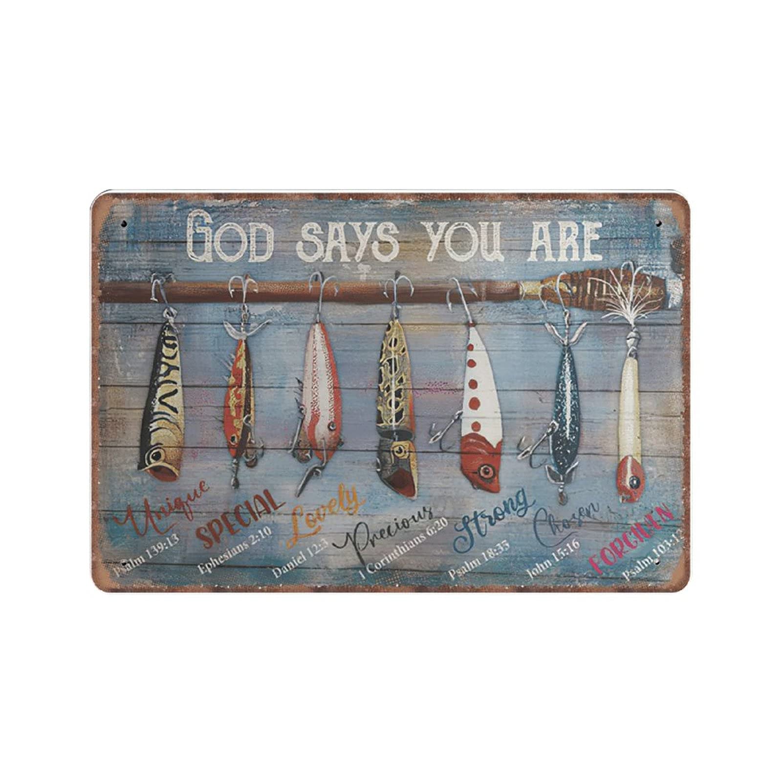 rayprint Fishing God Says You Are Tin Signs, Love Fish Retro Funny Metal Sign Vintage Poster Wall Art for Kitchen Garden Bathroom Farm Home Coffee Decor Tin Sign, 20x30 cm
