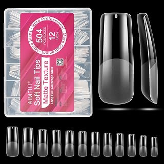 AIMEILI 504pcs Gel Nail Tips with Full Coverage, 12 Sizes Soft Gel Square Nail Tips-014