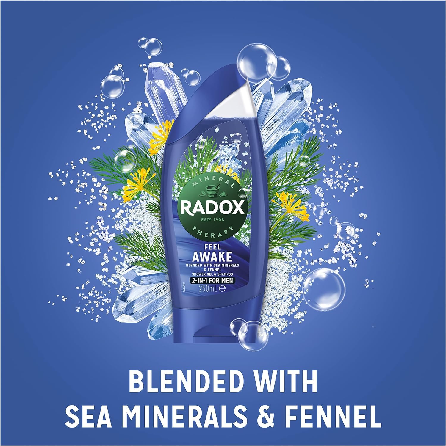 Radox Shower Gel With Hanging Hooks - Feel Awake (Dark Blue) 250ml - Pack of 6 - Image 2