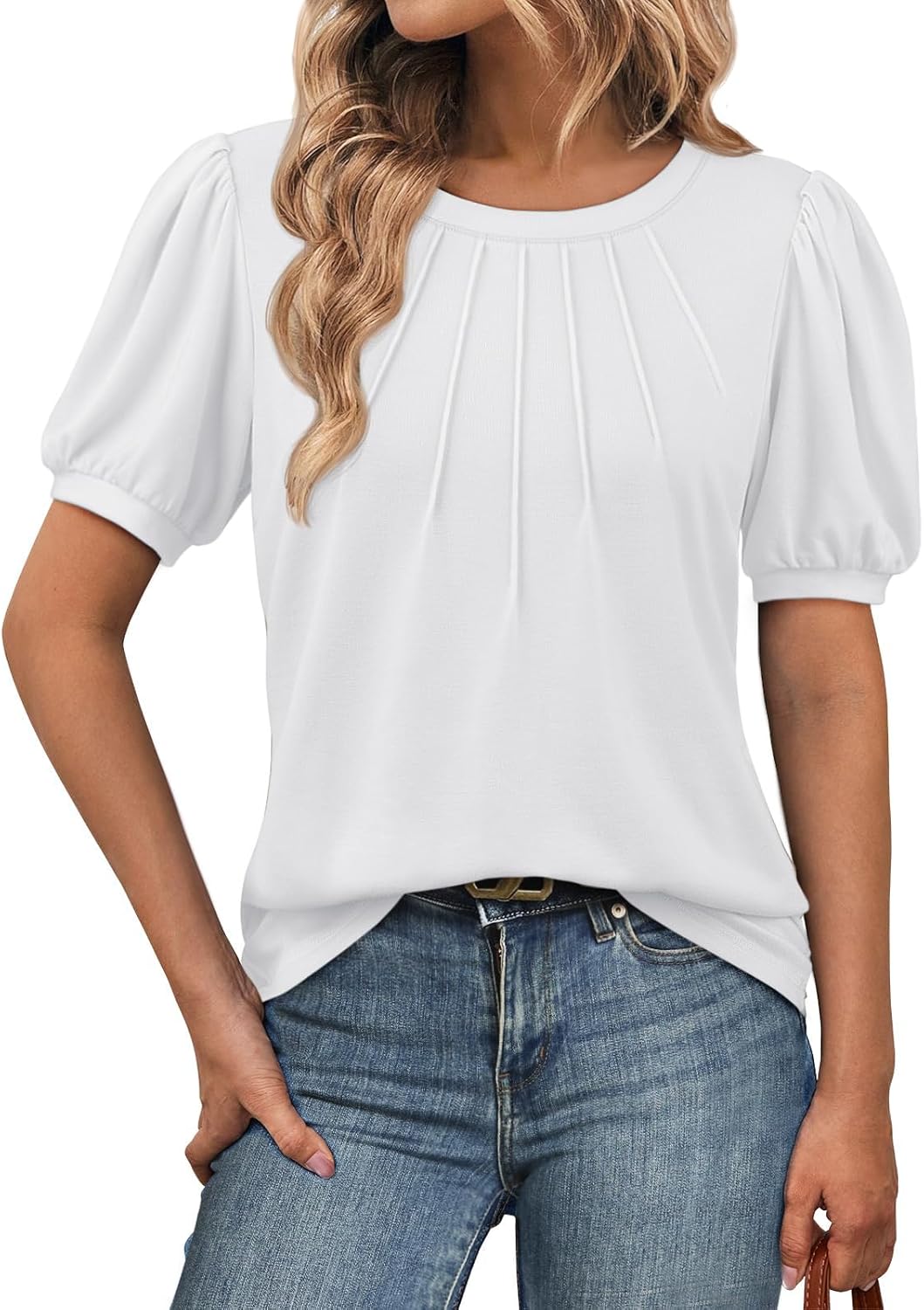 ATHMILE Womens Cute Summer Tops Puff Short Sleeve Shirts Dressy Blouses Trendy Business Casual Outfits - Image 2