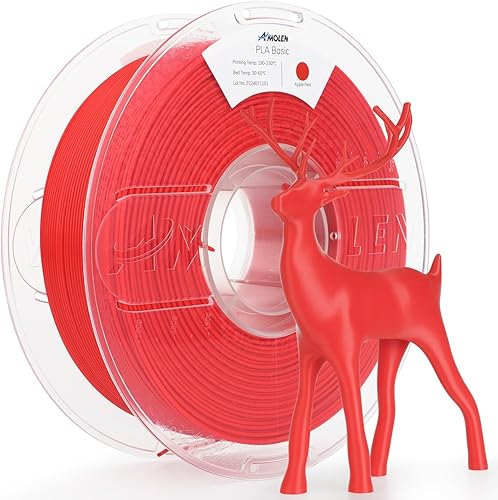 AMOLEN Filamento PLA para impresora 3D, filamento PLA de alta velocidad de 23.622 ins de 0.069 in, color rojo manzana, 2.2 libras, precisión