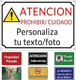 Cartel Personalizable de Seguridad, Señales de Advertencia, Placas Metálicas para Exterior, Varios Diseños, 15 x 20 cm / 2...