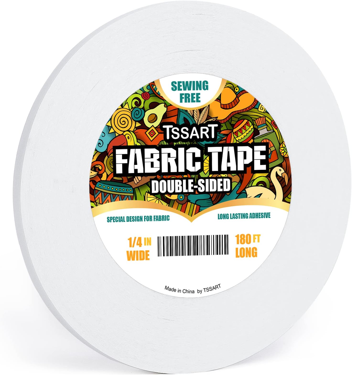 Fabric Tape - Sticky Double-Sided Tape Strong Adhesive Cloth Tape Press-on Tape, No Sewing or Ironing, Gluing, Alterations and Hemming Tape - 1/4inch Wide 180FT Long