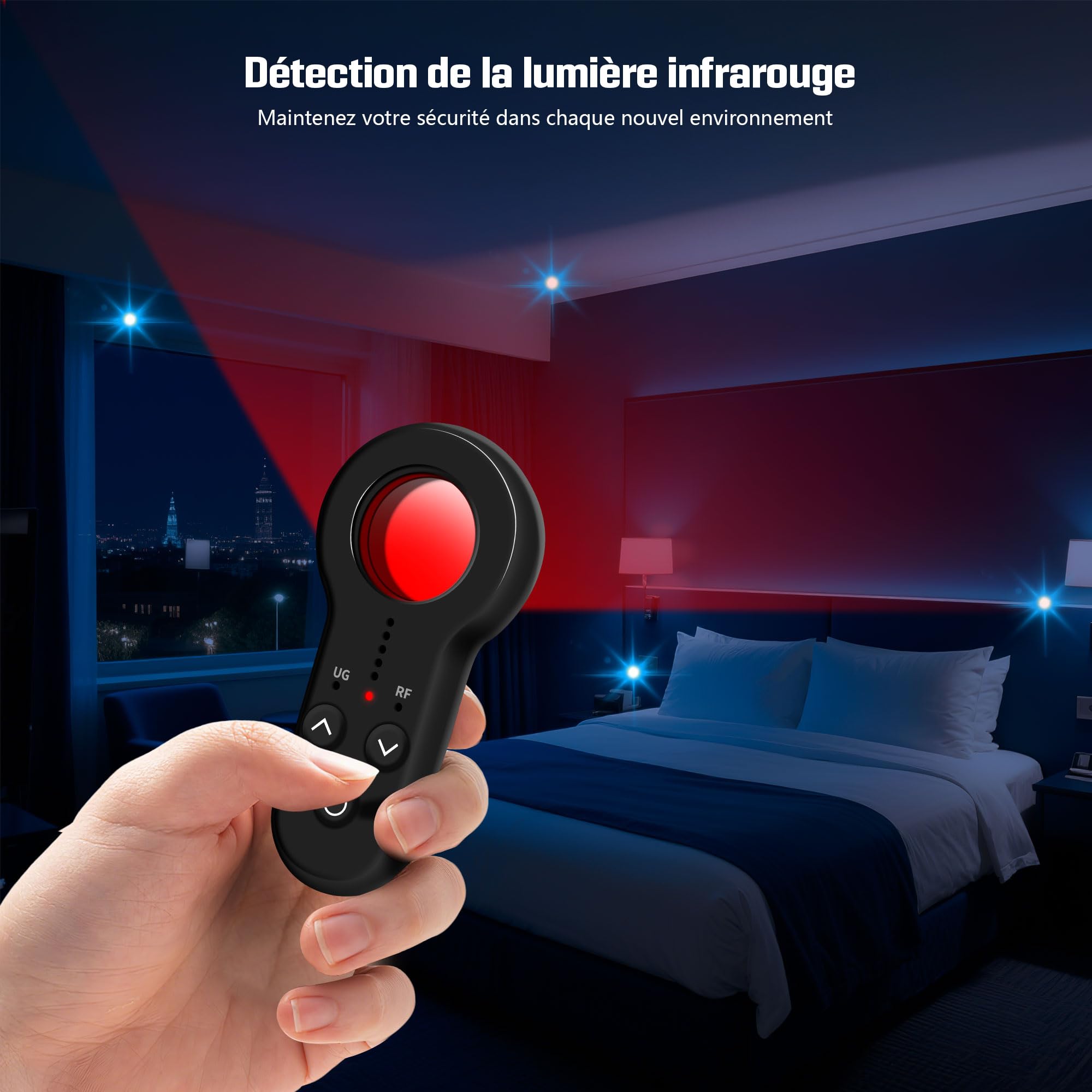 Détecteur de Caméra Cachée, Micro Espion Détecteur, Detecteur de Camera, 5 Niveaux de Sensibilité, Détecteur d'Écoute Anti-espionnage pour Hôtel, Maison, Voiture, Bureau, Voyage