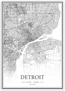 USA MI Detroit Black＆White Minimalist Art 20×28 City Map Painting Poster Home Decor Gift