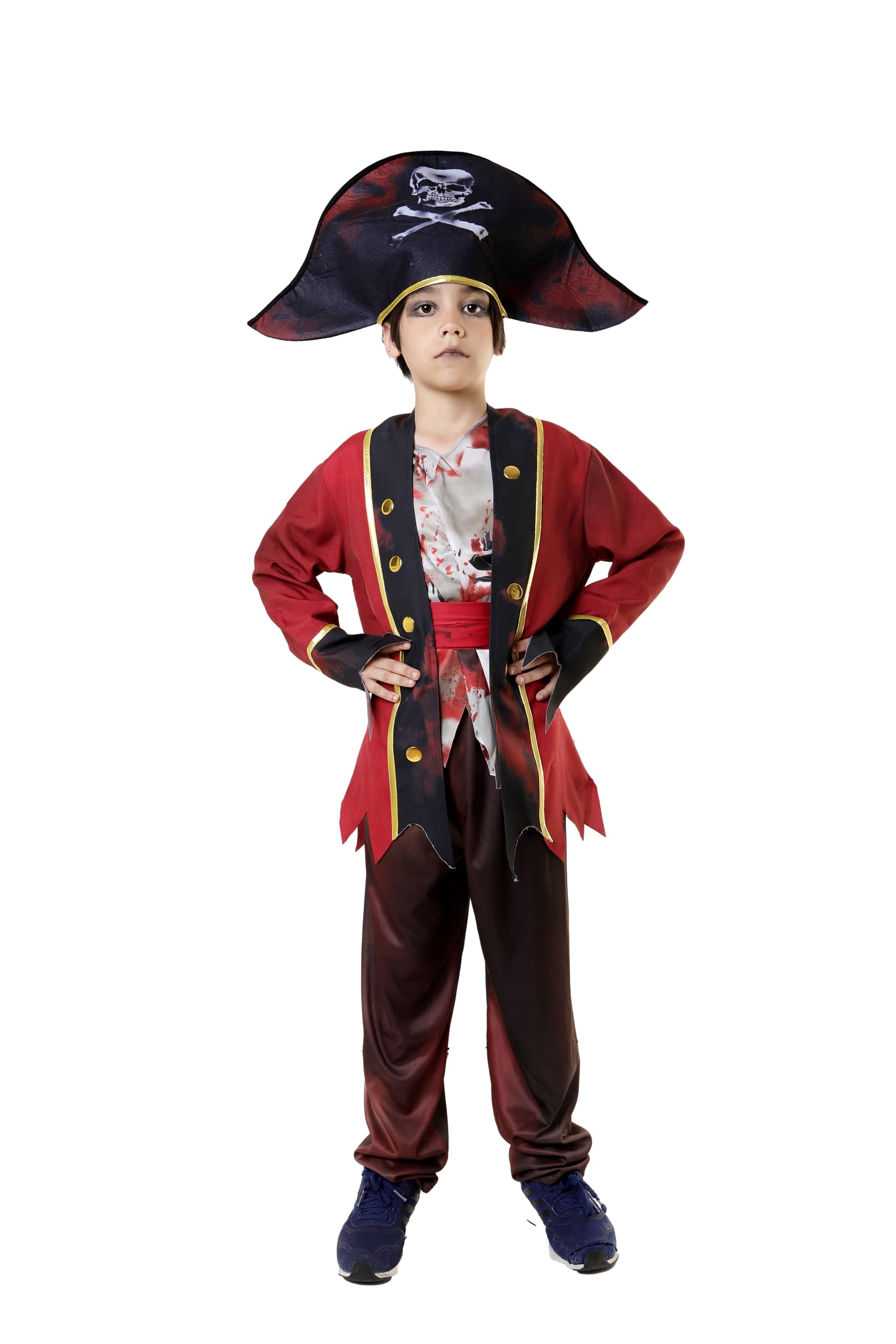 Carnavalife Disfraz Pirata Zombie para Niños 3-12 años para Halloween y Carnaval, Disfraz Halloween Niño, Disfraz de Pirata Muerte Viviente Terror+Sombrero Pirata, Disfraz Pirata del Caribe Niño