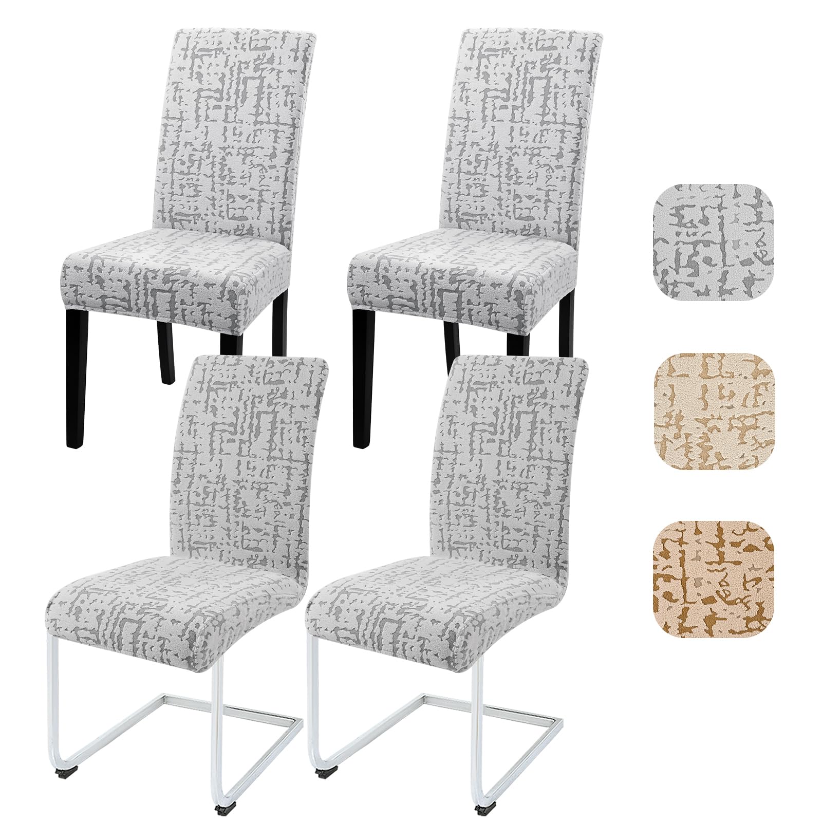 Alishomtll Dining Chair Covers Set of 4 Stretch Jacquard Seat Covers Grey