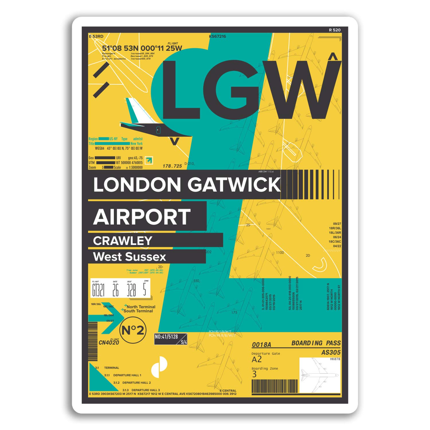 Destinationvinyl Multi 2 X 10Cm London Gatwick Airport Vinyl Stickers - England Britain Sticker #17427 (10Cm Tall)