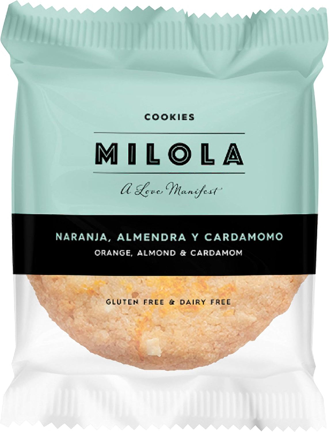 MILOLA Galletas Gluten Free. Pack 12 unidades - Sin Gluten, Sin Lácteos, Sin Gluten, Sin Aceite de Palma (ORANGE, ALMOND & CARDAMOM)
