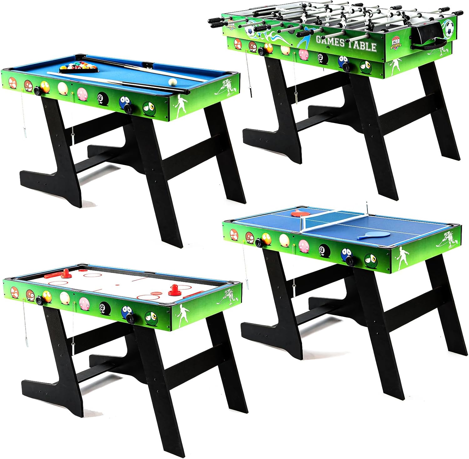 4 in 1 Combo Game Table with Billiards, Push Hockey, Foosball, Ping Pong, 48" Changeable Folding Family Multi Game Table Indoor&Outdoor