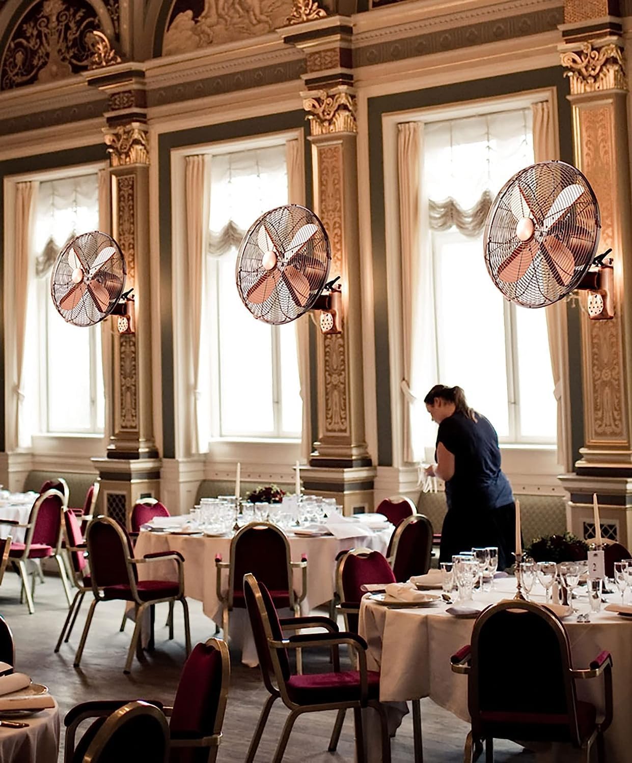 Wall Mounted Oscillating Fan with Remote Control, Retro Metal Cooling Shop Fan - 90 Degree Oscillation, Waterproof Outdoor Fan for Patios, Bedroom, Home, and Kitchen