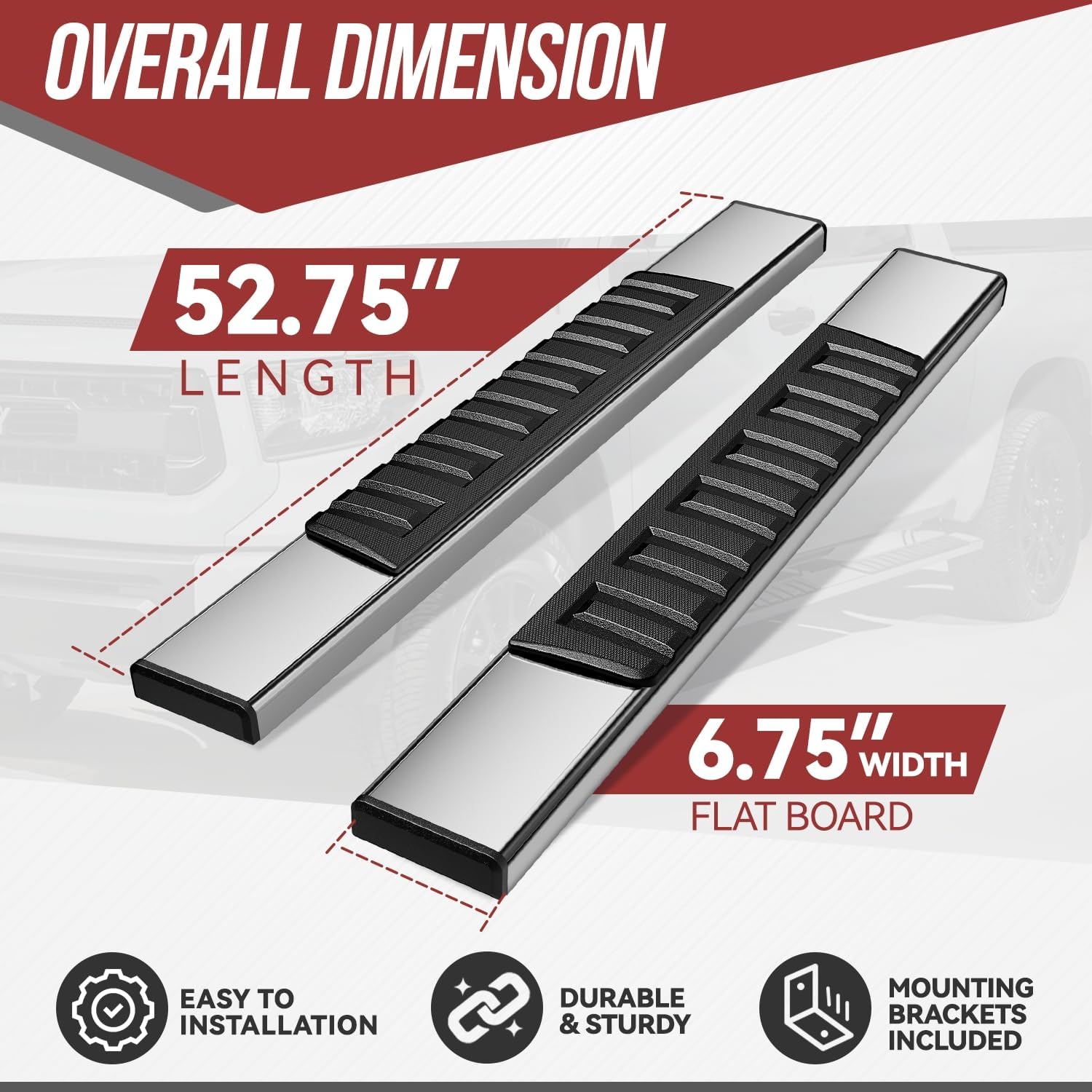 6.75 inch Side Step Bar Running Boards Compatible with 2007-2019 Chevy Silverado 1500 2500 3500 HD Compatible with GMC Sierra 07-19 2 Door Standard Cab Stainless Steel Chrome