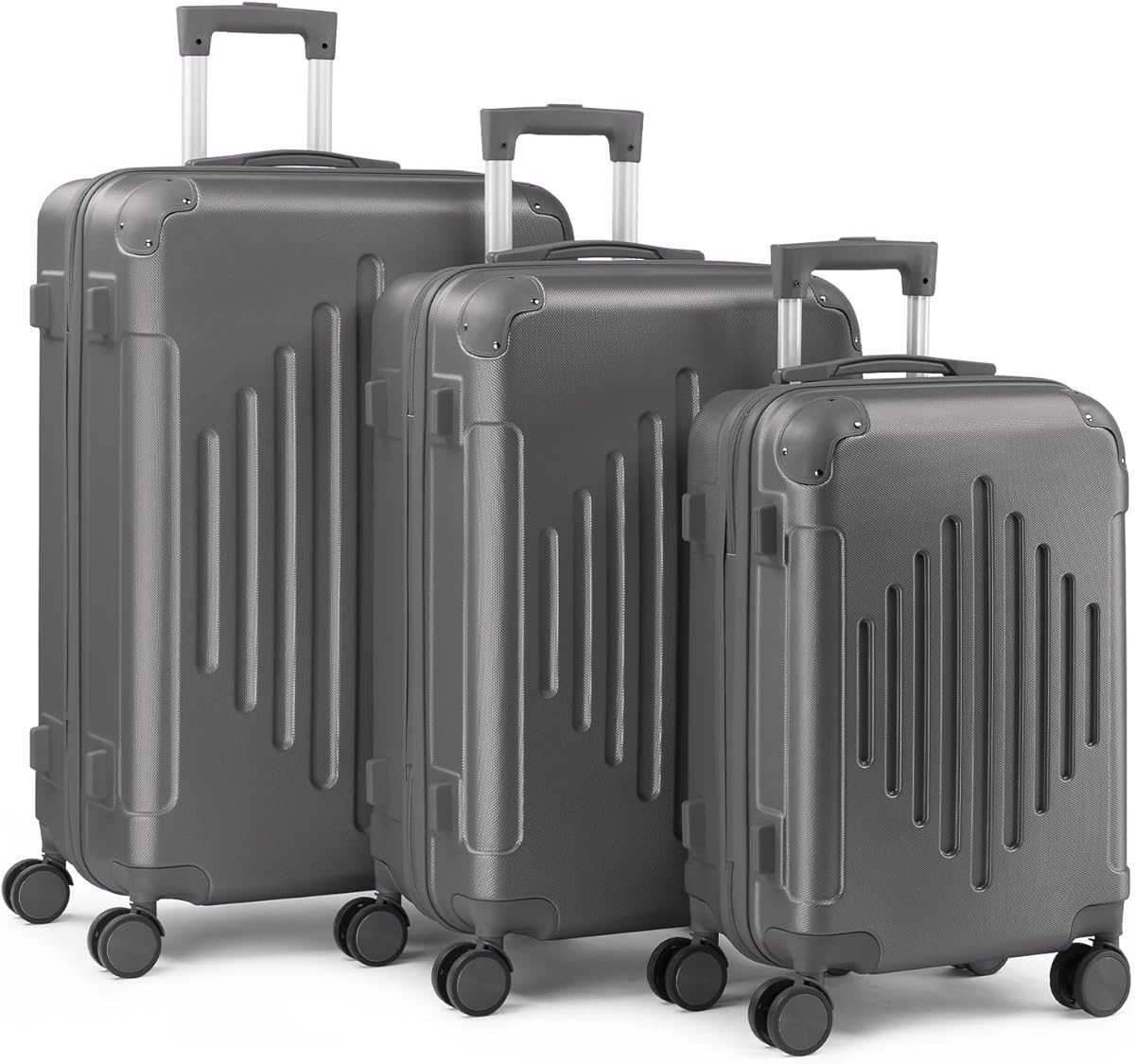 Suitcase Sets 3 Piece, Hardside ABS Lightweight Luggage Sets, Durable Trolley Travel Cabin Suitcase with Spinner Wheels & Inbuilt Locks for Business Trip, 20" 24" 28" - Dark Grey