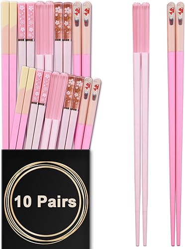 Vista 36 de GLAMFIELDS 10 pares de palillos de fibra de vidrio, sushi, reutilizables, aptos para lavavajillas, 9.5 pulgadas, flor negra
