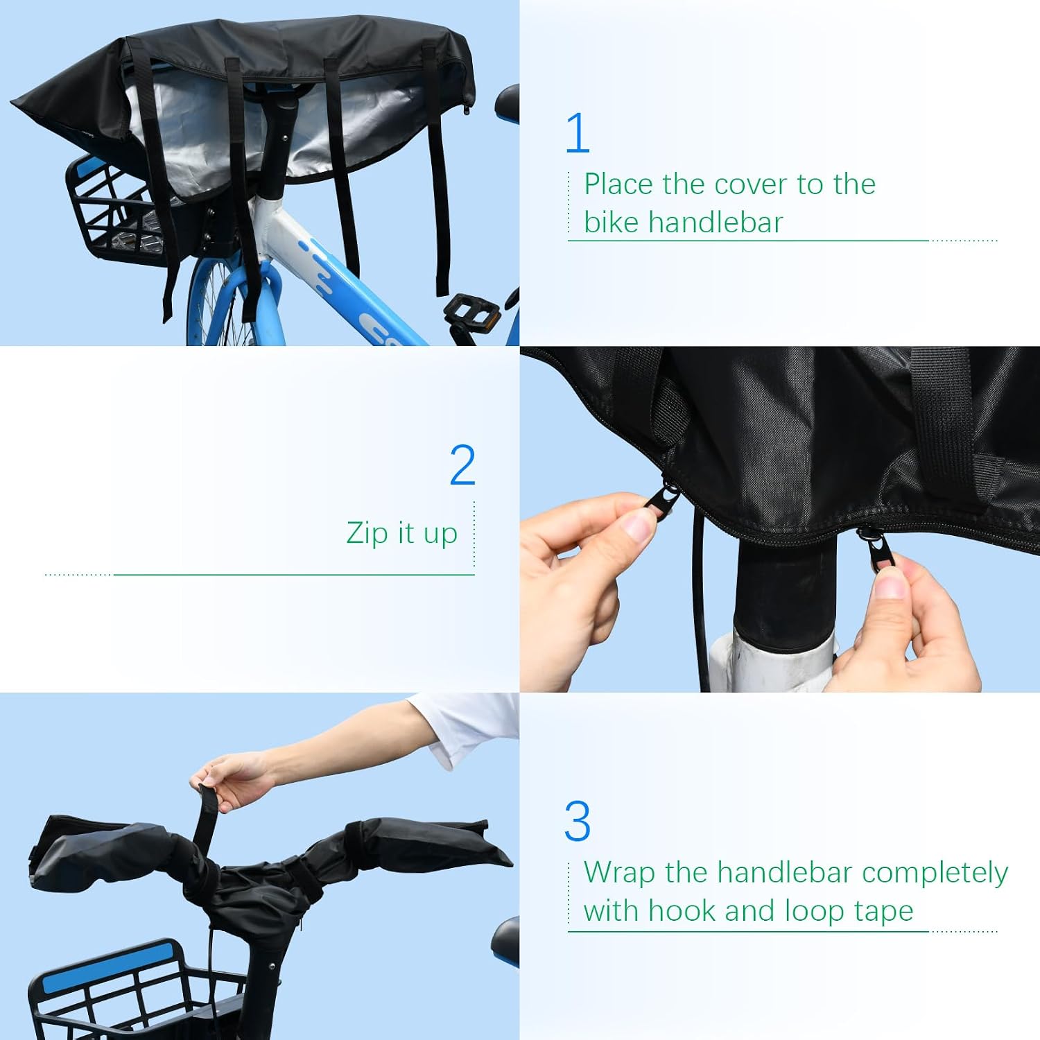 Ebike Handlebar Protective Cover Waterproof Electric Bicycle Handlebar Hood Rain UV Protection Sleeve Case with Zipper and Fastening Strap for Electric Bike Cycling Equipment