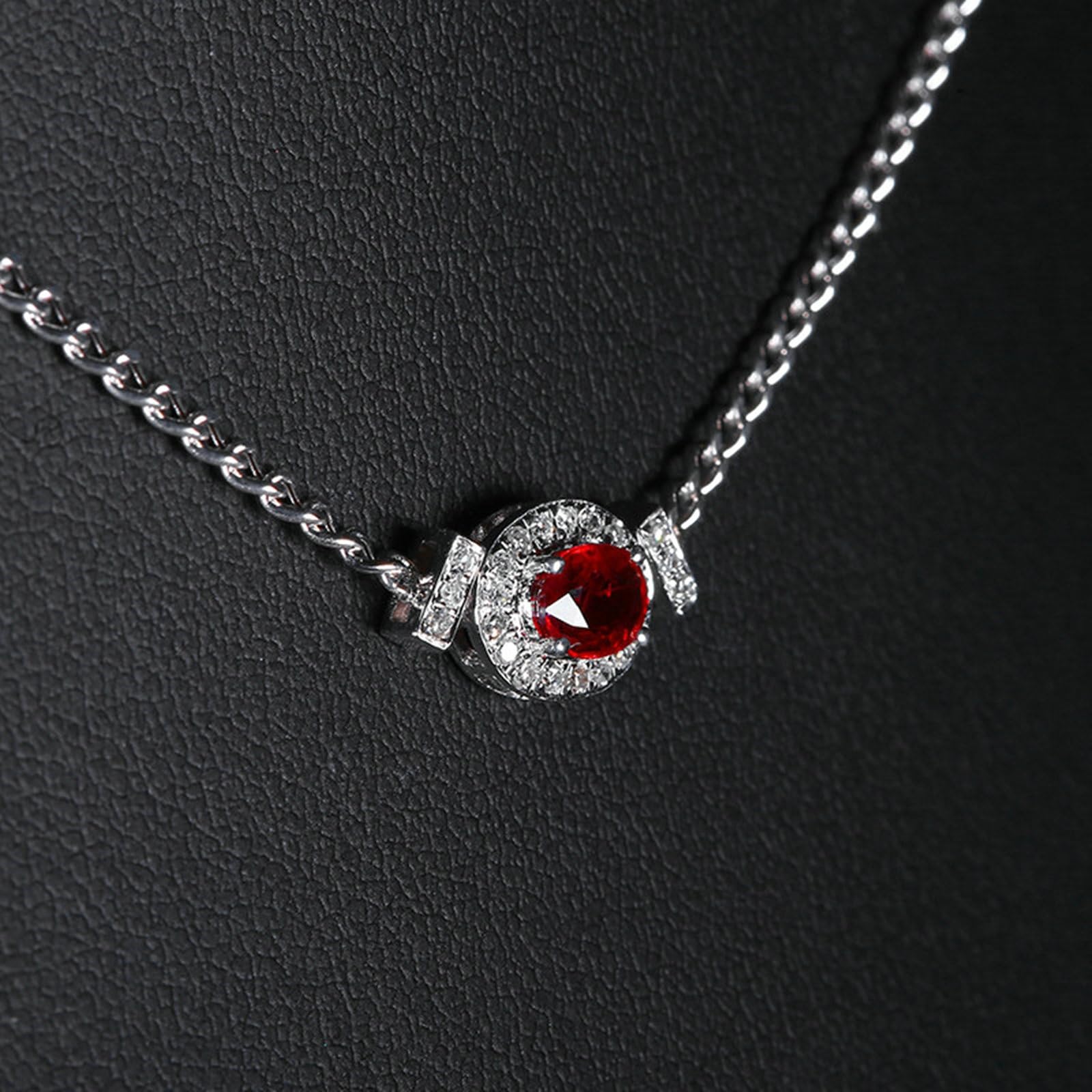 0.4ct Rubí Colgante Cadena Oro Blanco 375 585 750 Mujer
