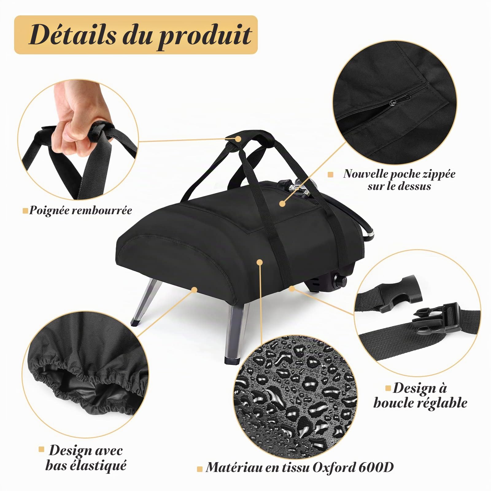 Housse de four à pizza pour Ooni Koda 16, étanche 600D, sac de transport en tissu Oxford, fours à pizza avec nouvelle poche supérieure zippée, accessoires pour four à pizza - Noir