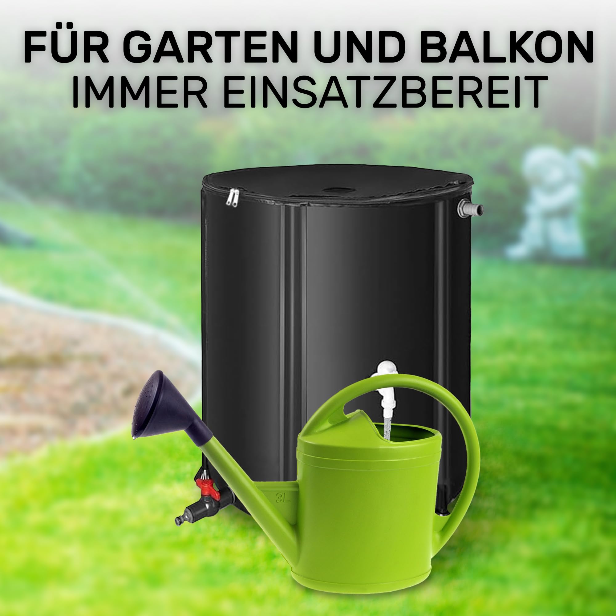 Melko - Regentonne faltbar 1000L mit Auslaufhahn, PVC Stützstangen & 2 m Wasserschlauch - Mobiles Regenfass mit Überlaufschutz & Anschluss - Regenwassertonne witterungsbeständig für Gartenbewässerung