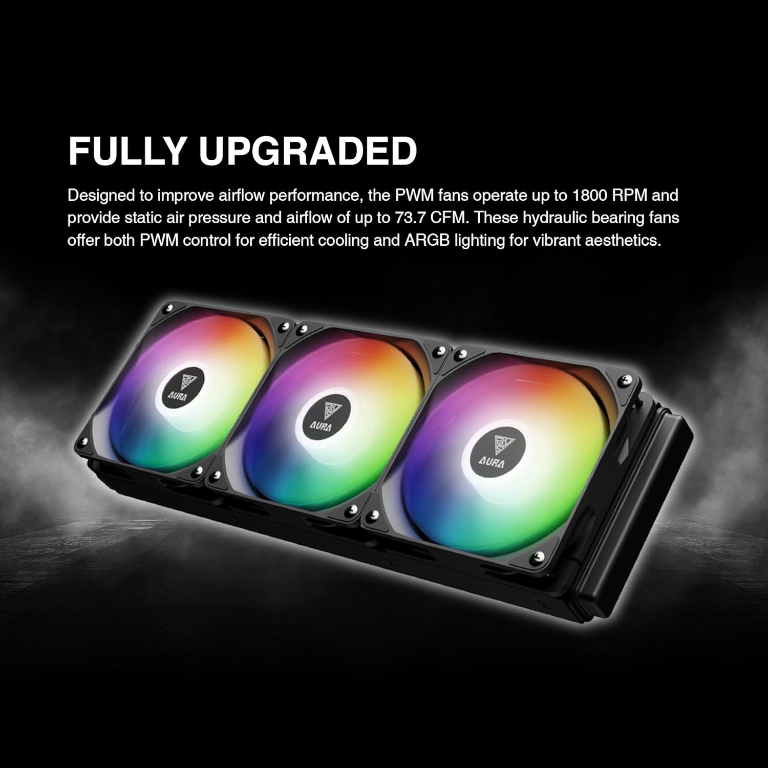 GAMDIAS 360mm AIO CPU Cooler, ARGB Liquid Cooler with 3×120mm PWM Fans Up to 73.7CFM, All-in-One Water Cooling CPU Cooler for Intel LGA20XX/1851/1700/115X/1200 & AMD AM5/ AM4/ AM3, Aura GL360 LITE