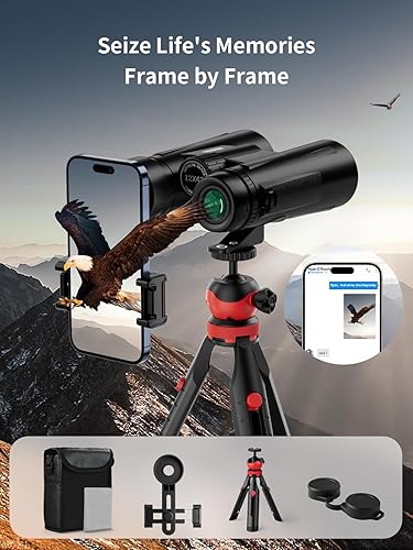 Miniatura 6 de Binoculares de 12 x 42 para adultos de alta potencia, binoculares compactos BAK4 con trípode adaptador de teléfono, correa transparente de poca luz