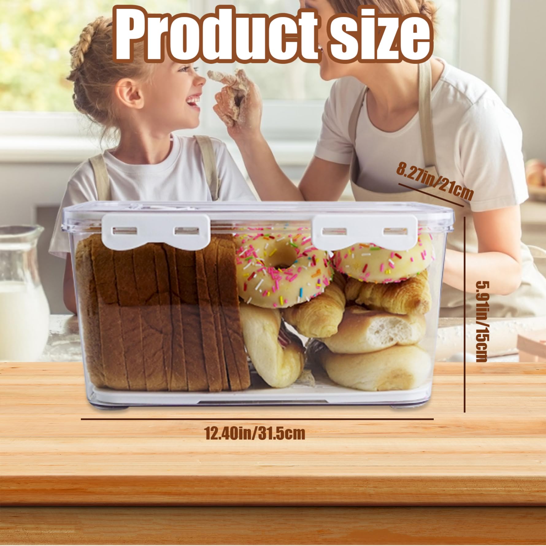 Caja de pan 13x8x3in contenedor de pan de mascotas a prueba de polvo transparente para panes caseros y de panadería con recipientes de almacenamiento de alimentos para el refrigerador de la tap