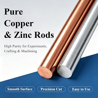 99.995% & 99.98% Pure Copper Zinc Rods 3/8 x 4(2PCS,10 * 102mm) | Solid Bare Copper Zinc Metal Rod Bar for School Scientific Experiment Research DIY Craft Hobbies & Metal Projects