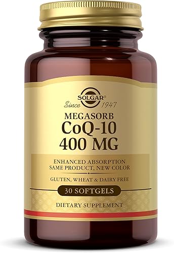 Solgar Megasorb CoQ-10 400 mg 60 cápsulas blandas - Apoya la función cardíaca y cerebral - Suplemento de coenzima Q10 - Absorción mejorada sin