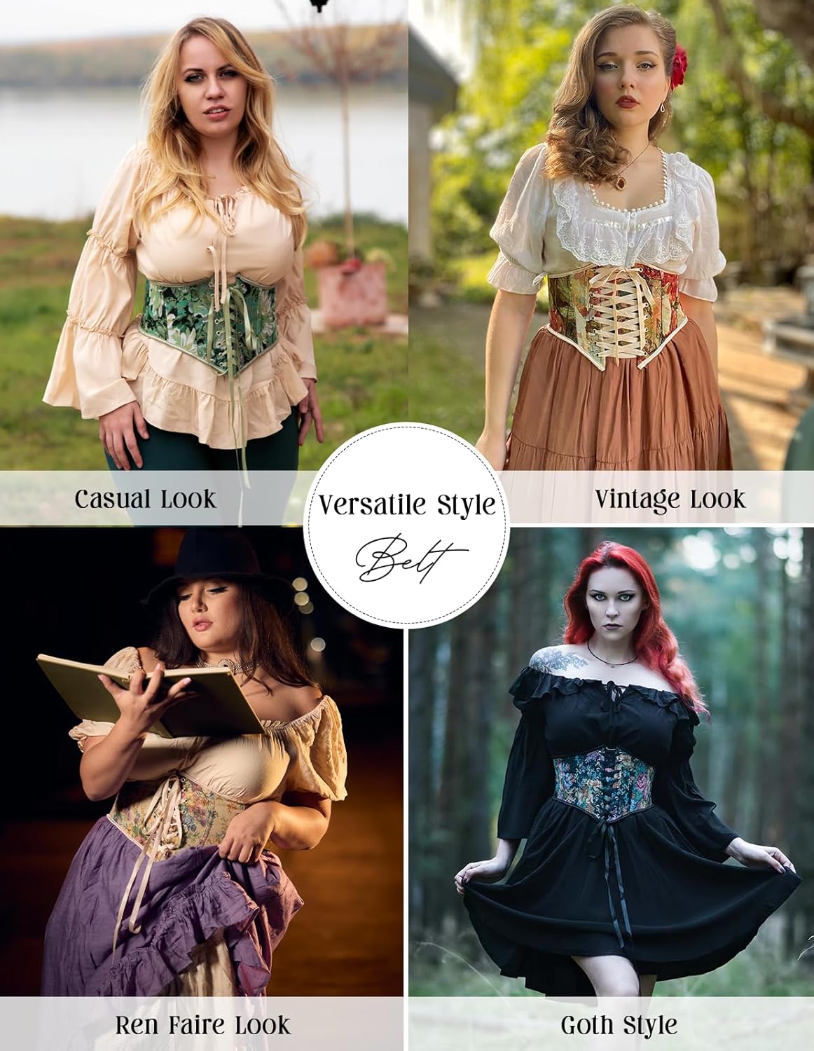 Scarlet Darkness Women's Corset Belt Renaissance Underbust Corset Floral Lace Up Boned Waist Belts - Image 2