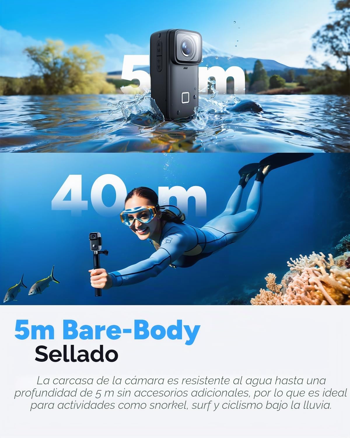 SJCAM C200 Pro Cámara Deportiva 4K Action Camera con Estabilización Giroscópica 6 Ejes, Impermeable 40m, Pantalla Táctil 1.3", Gran Angular 135°, WiFi, Kit con Accesorios - Negro (Sin Tarjeta)