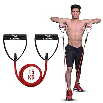 SLOVIC Resistance Tube for Men and Women(Red 15Kg) | Resistance Band Set & Exercise Bands for Workout | Resistance Band for Pull Up | Gym Equipment for Home Workout| Natural and Unbreakable Rubber - image, photos