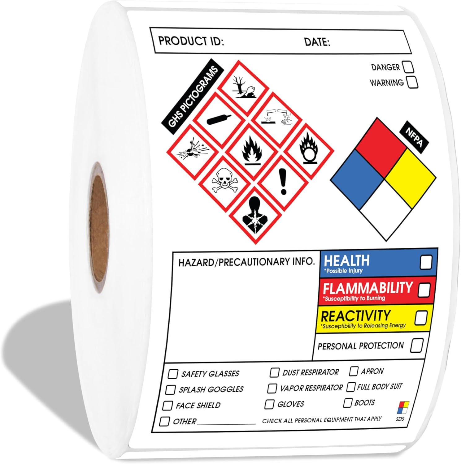4" X 3" SDS Labels for Secondary Containers (500 Stickers, 1 Roll) GHS Pictogram Chemical Safety Labels with Writable Surface and Permanent Adhesive - Aegis Adhesives