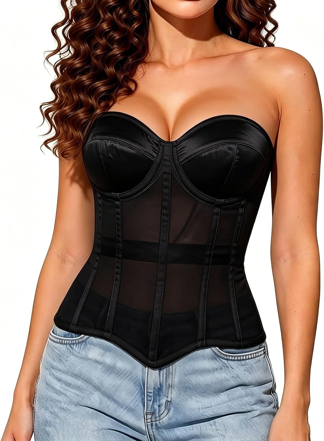 Women Satin Corsets Halloween Sweetheart Bustier Tops Shapewear