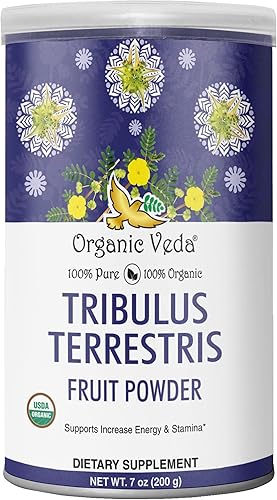 Organic Veda Tribulus Terrestris Polvo Certificado por USDA, Orgánico Tribulus en polvo, 100% puro de alta potencia fruta Tribulus para fuerza y