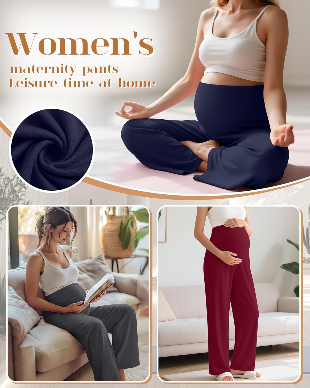 3 Pack Women's Maternity Pants Loose Wide Leg Pregnancy Sweatpants Over The Belly Lounge Pants Pajama with Pockets