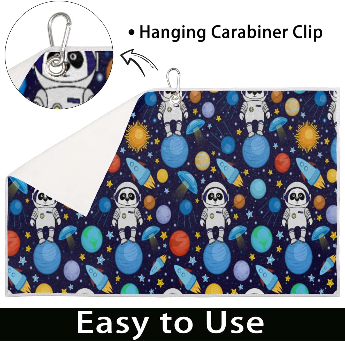 Earth Cartoon Golf Towel Microfiber Club Cleaner with Carabiner Clip Water Absorption Quick Dry Golf Towels for Women Men Golf Accessories 15 X 24 Inch