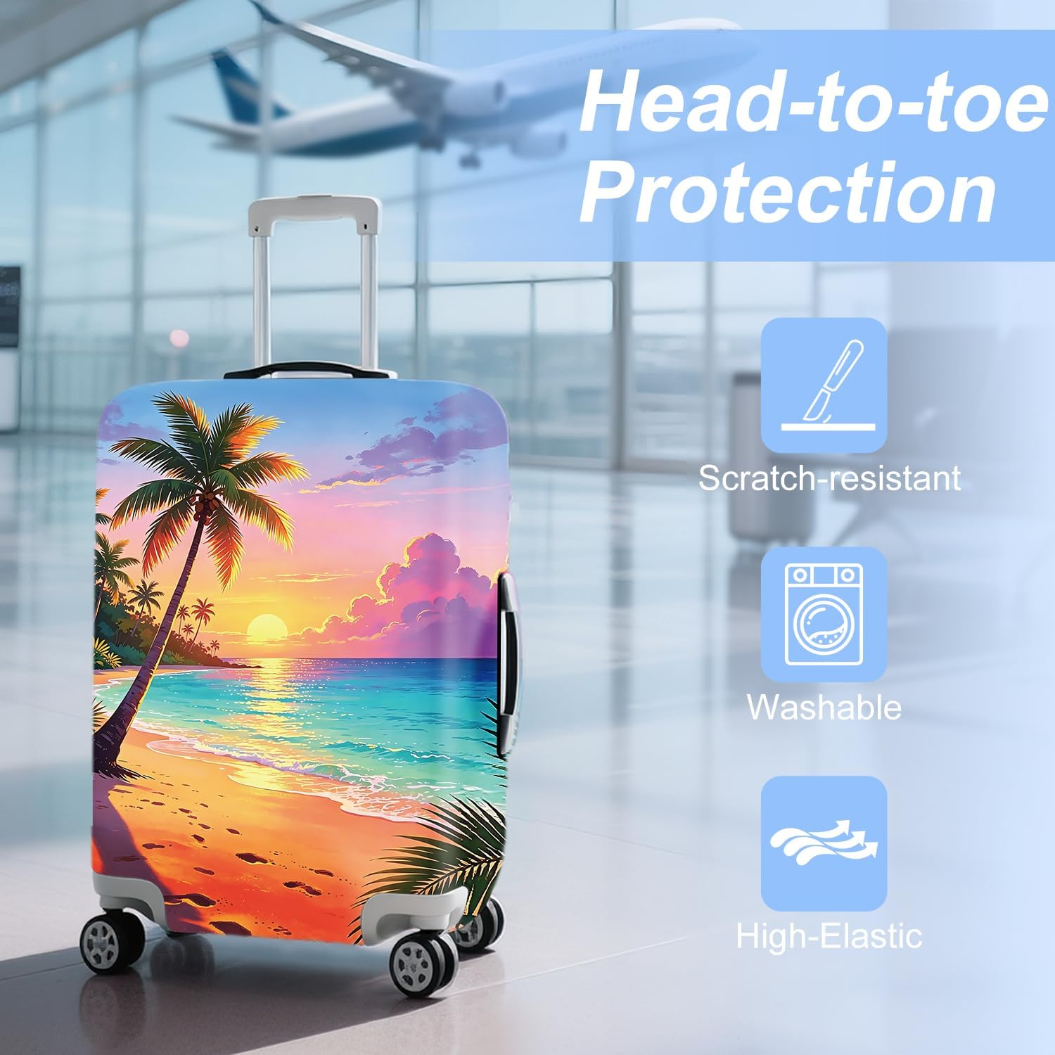 ANNA QUEEN Tropical Beach Sunset Luggage Cover for 28-30 Inch Checked Suitcase, Tropical Sunset Ocean Suitcase Protector, Stretch Fabric Anti-Scratch Dustproof Washable Travel Sleeve image 3