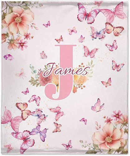 Manta personalizada de mariposa personalizada para niñas con nombre, manta personalizada con nombre para niños, niñas, niños y amigos, 50 x 60