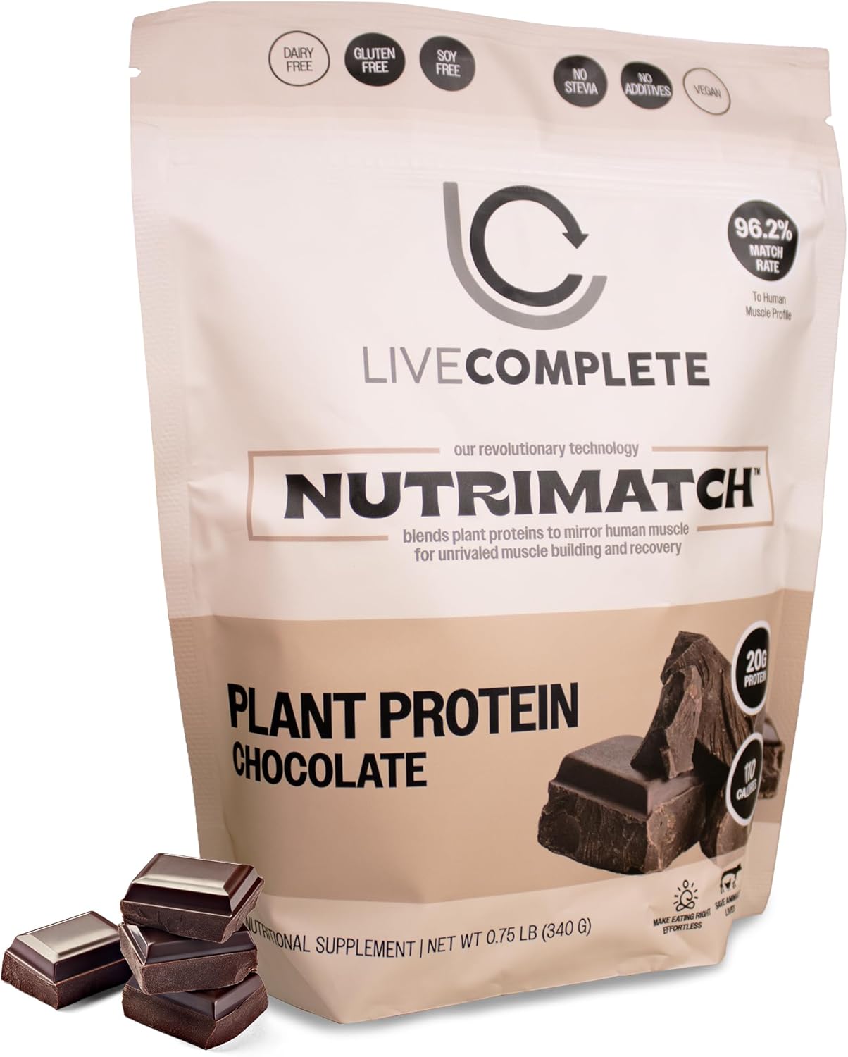 NutriMatch™ Plant Protein Powder – Chocolate | 10 Servings - 20g | Vegan, 100% Plant-Based, Complete Protein with 96% Match Rate™