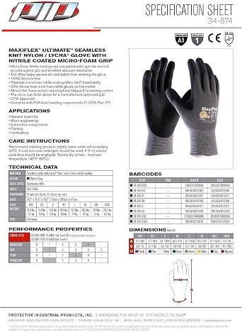 MaxiFlex 34-874 Maximum Breathability Comfort and Durability-Handling Nitrile Coated Gloves, Black