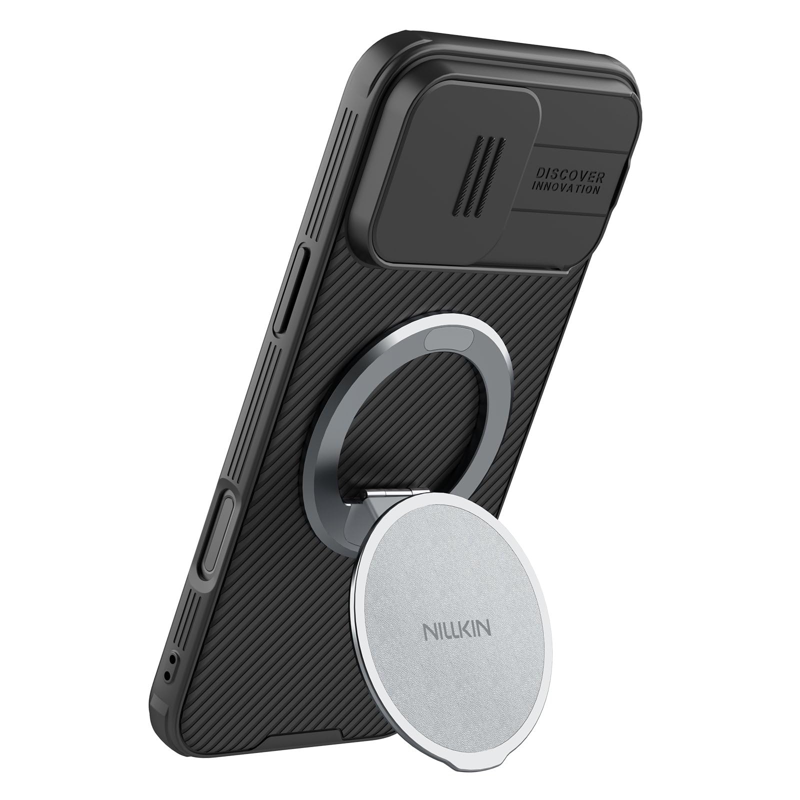 Nillkin Dual Heavy Magnetic Grip Holder & Stand Works with Mag Safe Flexible Angle Adjust Carbon Steel Hinge Grey Color-image-49