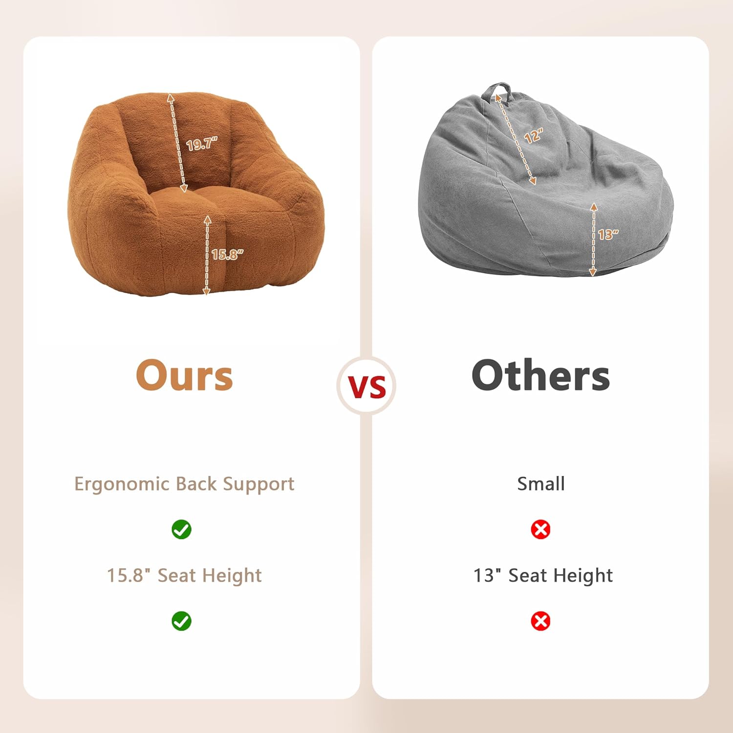 Setawix Bean Bag Chair with Filler, Comfy Teddy Bean Bag Chairs for Adults and Kids, Cozy BeanBag Sofa Fully Floor Couch with Memory Foam for Living Room Bedroom,Yellow