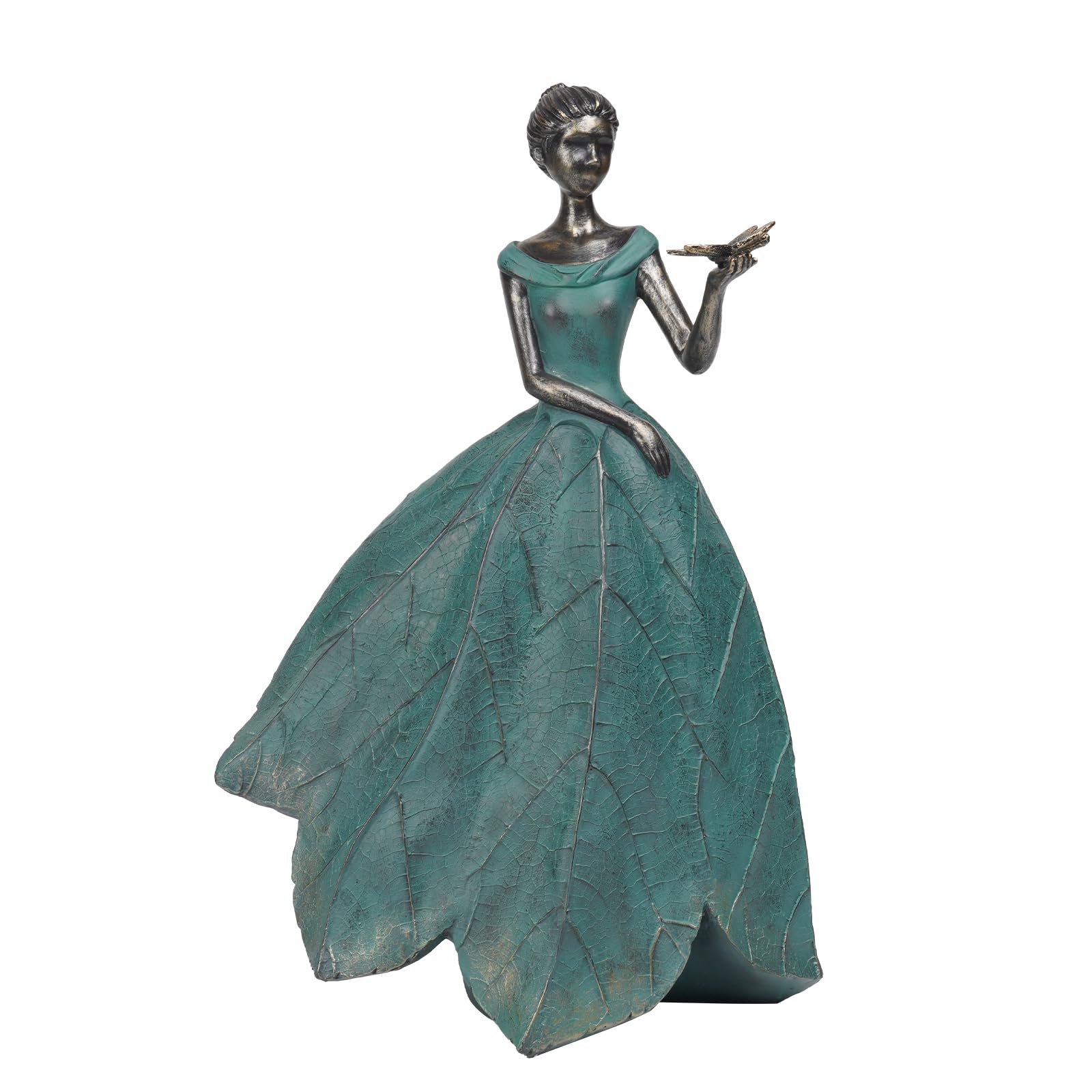 Guichifun Fairy Statue Collection Home Decoration - Leaf Angel Girls with Dragonfly Resin Home Decor for Outside or Inside Rustic Garden Outdoor Yard Decorations Figurines Gift 12 x 8.5 x 18 Inch