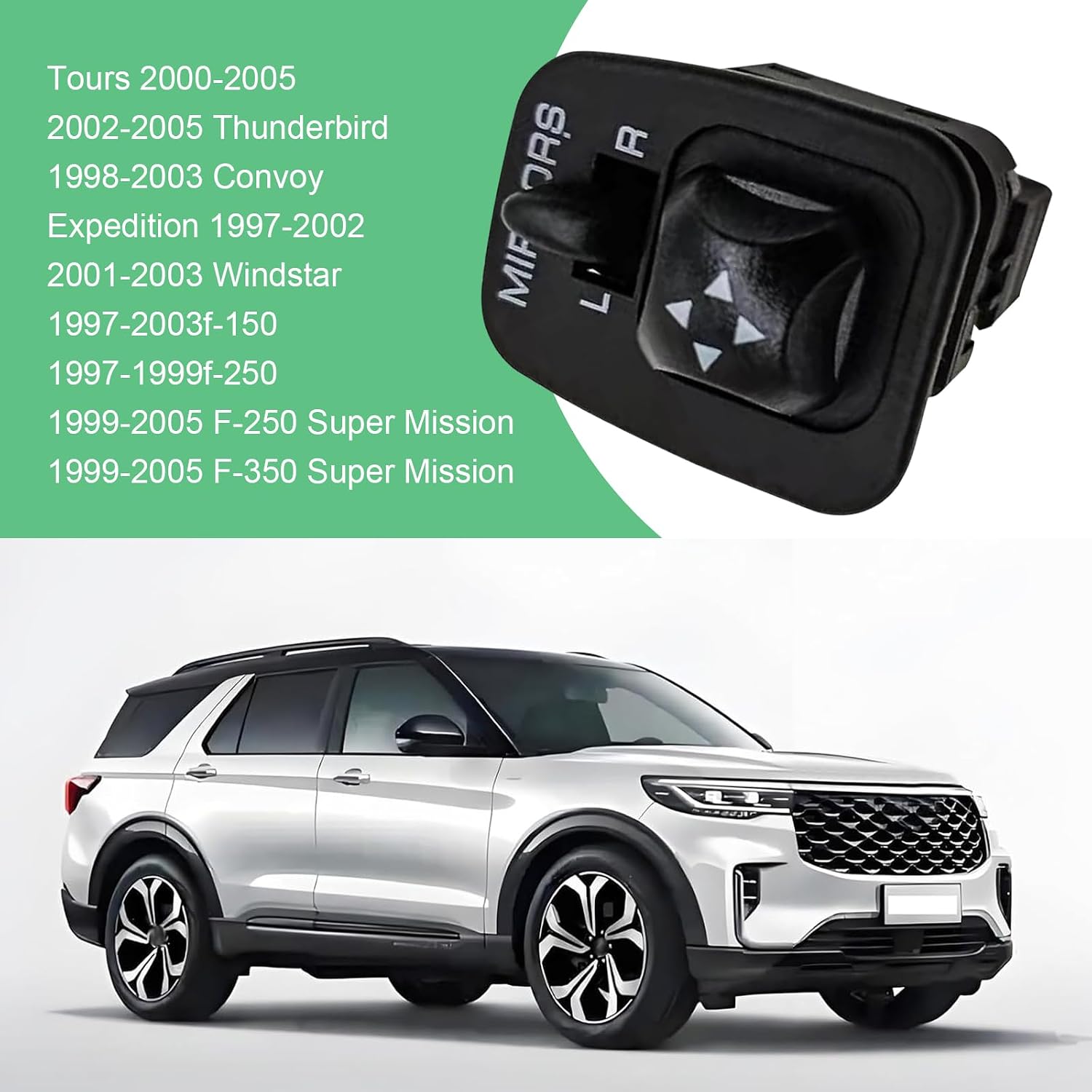 MLY Power Mirror Control Switch, Front Driver Side Door Mirror Switch, OEM# F65Z17B676AB, Compatible with Ford F150 F250 F350 Super Duty Excursion Expedition Escort Thunderbird Windstar (Black)