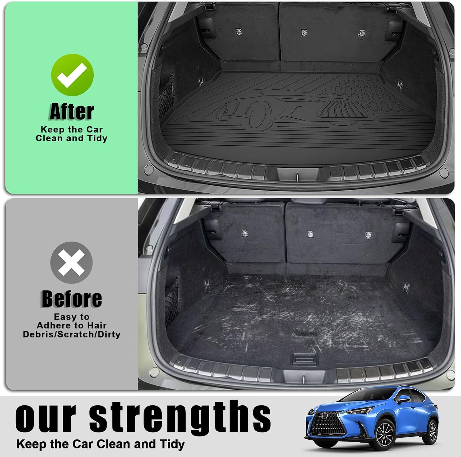 for 2022-2026 Lexus NX NX250/NX350 Floor Mats & Cargo Liner - Custom Fit TPE All Weather Floor Liners for Lexus NX 1st & 2nd Row & Trunk Mat Full Set Car Mats, Black